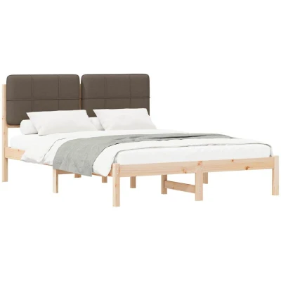 Paveikslėlis vidaXL Bed Frame with Upholstered Headboard Taupe 140 x 200 cm