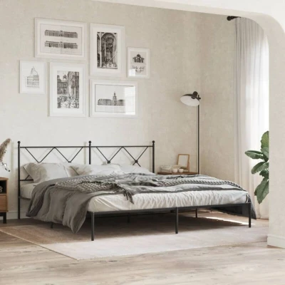 Paveikslėlis vidaXL Metal Bed Frame without Mattress with Headboard Black 183x213cm