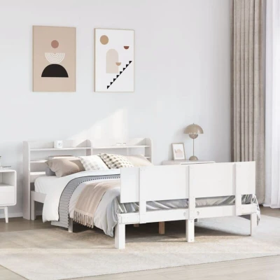 Paveikslėlis vidaXL Bed Frame with Headboard without Mattress White 140x190 cm