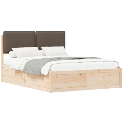 Paveikslėlis vidaXL Bed Frame with Upholstered Headboard Taupe 135 x 190 cm