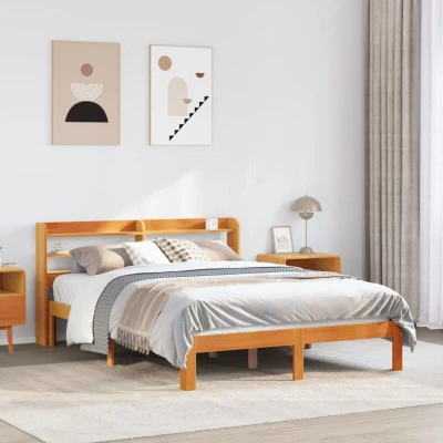Paveikslėlis vidaXL Bed Frame without Mattress Wax Brown 140x190 cm Solid Wood Pine