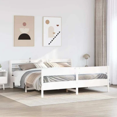 Paveikslėlis vidaXL Bed Frame without Mattress White 200x200 cm Solid Wood Pine