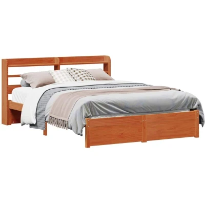Paveikslėlis vidaXL Bed Frame with Headboard 2 pcs Wax Brown Solid Pine Wood