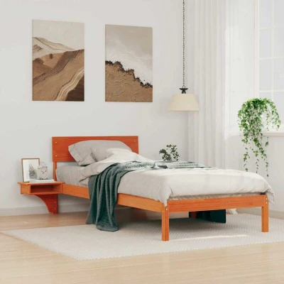 Paveikslėlis vidaXL Bed Frame with Headboard Wax Brown 90 x 190 cm Solid Pine Wood