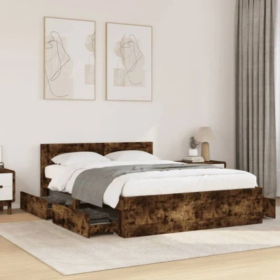 Paveikslėlis vidaXL Bed Frame with Headboard without Mattress Smoked Oak 140x200 cm