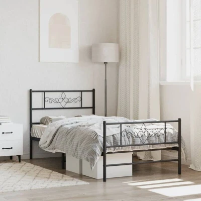 Paveikslėlis vidaXL Metal Bed Frame without Mattress with Footboard Black 90x190cm