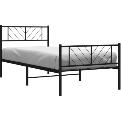 Paveikslėlis vidaXL Metal Bed Frame without Mattress with Footboard Black 80x200cm