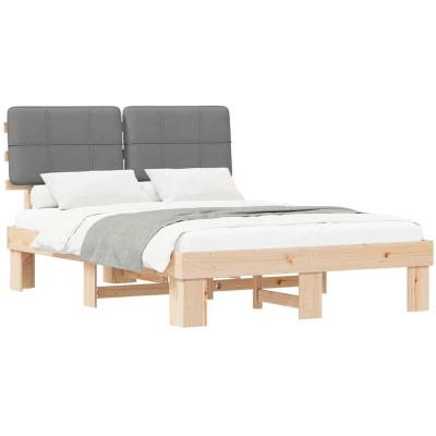 Paveikslėlis vidaXL Bed Frame with Upholstered Headboard Light Grey 135 x 190 cm