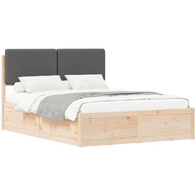 Paveikslėlis vidaXL Bed Frame with Upholstered Headboard Dark Grey 135 x 190 cm