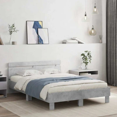 Paveikslėlis vidaXL Bed Frame with LED without Mattress Concrete Grey 120x190 cm Small Double