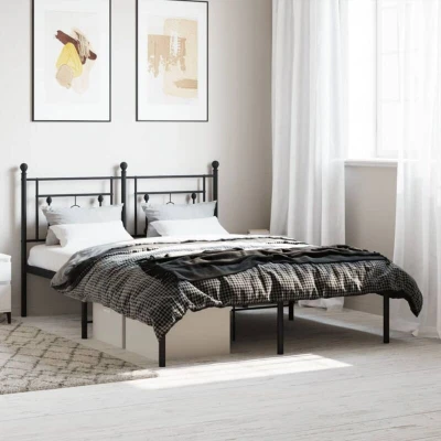 Paveikslėlis vidaXL Metal Bed Frame without Mattress with Headboard Black 140x190cm