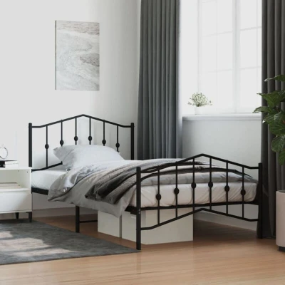 Paveikslėlis vidaXL Metal Bed Frame without Mattress with Footboard Black 107x203cm