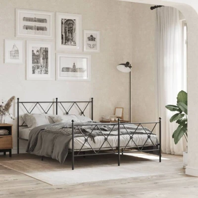 Paveikslėlis vidaXL Metal Bed Frame without Mattress with Footboard Black 140x200cm