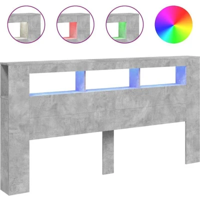 Paveikslėlis vidaXL LED Headboard Concrete Grey 200 cm Engineered Wood