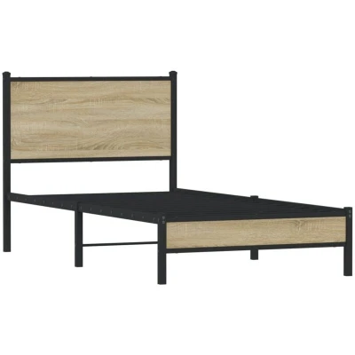 Paveikslėlis vidaXL Metal Bed Frame without Mattress Sonoma Oak 90x190 cm Single