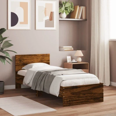 Paveikslėlis vidaXL Bed Frame without Mattress with Headboard Smoked Oak 90x190 cm Single
