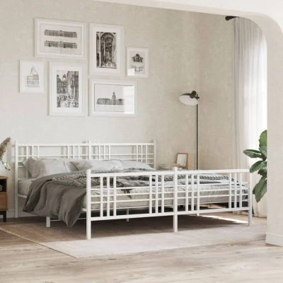 Paveikslėlis vidaXL Metal Bed Frame without Mattress with Footboard White 180x200cm