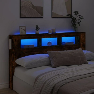 Paveikslėlis vidaXL LED Headboard Smoked Oak 180x18.5x103.5 cm Engineered Wood