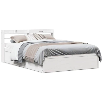 Paveikslėlis vidaXL Bed Frame with Headboard White 150x200 cm King Size Solid Wood Pine