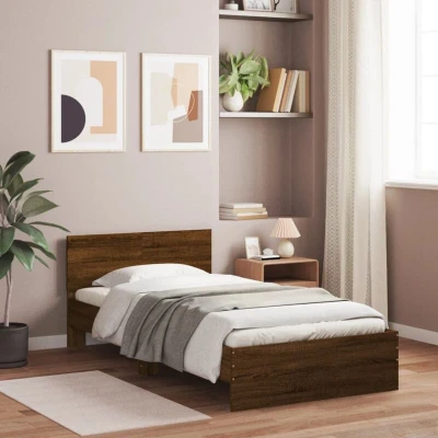 Paveikslėlis vidaXL Bed Frame without Mattress with Headboard Brown Oak 100x200 cm