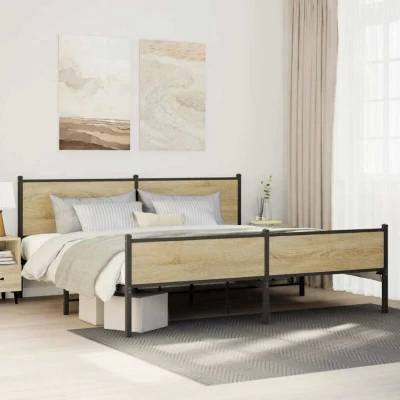 Paveikslėlis vidaXL Metal Bed Frame without Mattress Sonoma Oak 200x200 cm