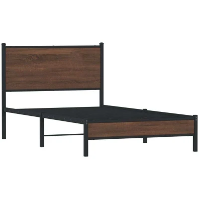 Paveikslėlis vidaXL Metal Bed Frame without Mattress Brown Oak 107x203 cm