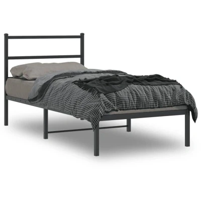Paveikslėlis vidaXL Metal Bed Frame without Mattress with Headboard Black 90x190cm