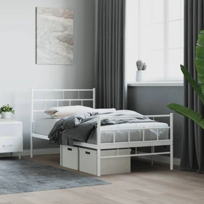 Paveikslėlis vidaXL Metal Bed Frame without Mattress with Footboard White 107x203cm