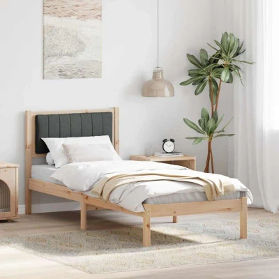 Paveikslėlis vidaXL Bed Frame with Upholstered Headboard Dark Grey 75 x 190 cm