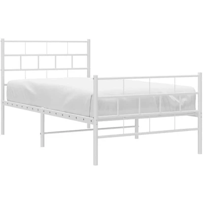 Paveikslėlis vidaXL Metal Bed Frame without Mattress with Footboard White 100x190cm