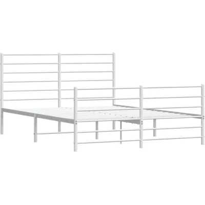 Paveikslėlis vidaXL Metal Bed Frame without Mattress with Footboard White 120x190cm
