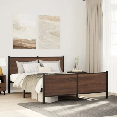 Paveikslėlis vidaXL Metal Bed Frame without Mattress Brown Oak 160x200 cm