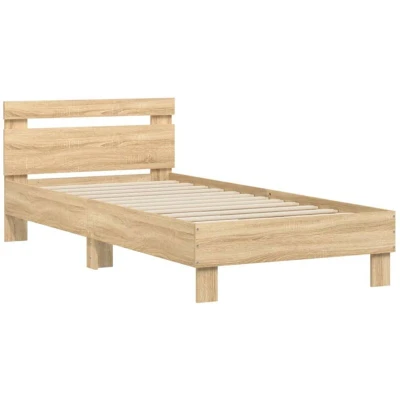 Paveikslėlis vidaXL Bed Frame without Mattress with Headboard Sonoma Oak 90x200 cm