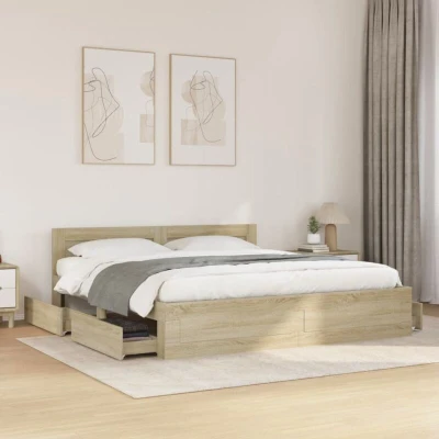 Paveikslėlis vidaXL Bed Frame with Headboard without Mattress Sonoma Oak 180x200 cm Super King