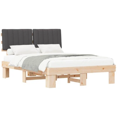 Paveikslėlis vidaXL Bed Frame with Upholstered Headboard Dark Grey 140 x 190 cm