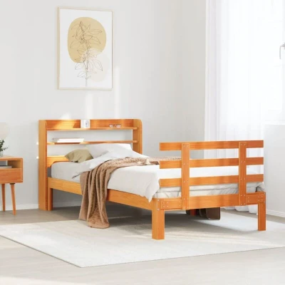 Paveikslėlis vidaXL Bed Frame with Headboard without Mattress Wax Brown 100x200 cm