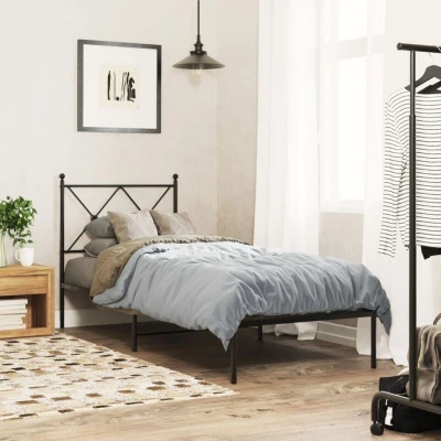 Paveikslėlis vidaXL Metal Bed Frame without Mattress with Headboard Black 75x190cm
