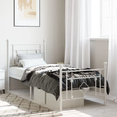 Paveikslėlis vidaXL Metal Bed Frame without Mattress with Footboard White 80x200cm