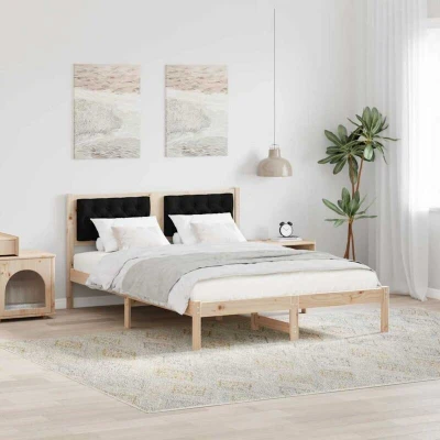 Paveikslėlis vidaXL Bed Frame with Headboard Black 140 x 200 cm Solid Pine Wood