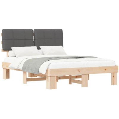 Paveikslėlis vidaXL Bed Frame with Upholstered Headboard Dark Grey 140 x 200 cm
