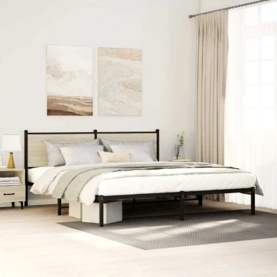 Paveikslėlis vidaXL Metal Bed Frame without Mattress Sonoma Oak 160x200 cm