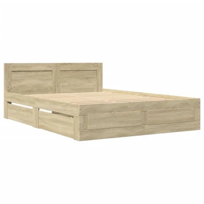 Paveikslėlis vidaXL Bed Frame with Headboard without Mattress Sonoma Oak 140x200 cm