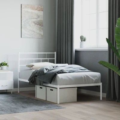 Paveikslėlis vidaXL Metal Bed Frame without Mattress with Headboard White 75x190cm