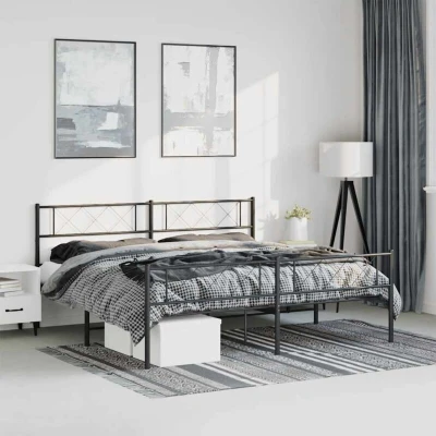 Paveikslėlis vidaXL Metal Bed Frame without Mattress with Footboard Black 183x213cm