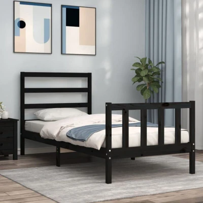 Paveikslėlis vidaXL Bed Frame without Mattress Black Small Single Solid Wood Pine