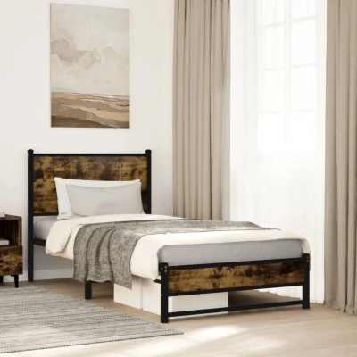 Paveikslėlis vidaXL Metal Bed Frame without Mattress Smoked Oak 80x200 cm