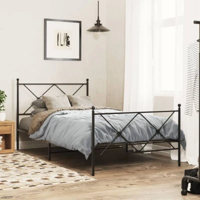 Paveikslėlis vidaXL Metal Bed Frame without Mattress with Footboard Black 100x190cm