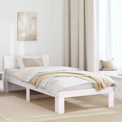 Paveikslėlis vidaXL Bed Frame with Headboard White 90 x 200 cm Solid Pine Wood
