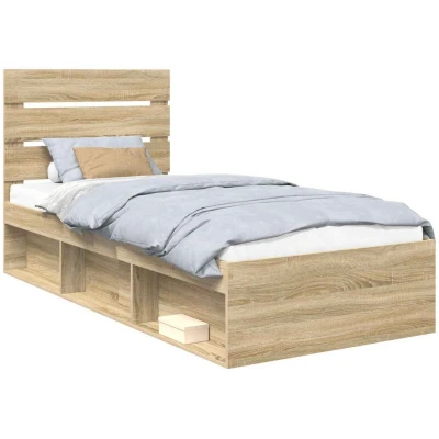 Paveikslėlis vidaXL Bed Frame with Headboard Sonoma Oak 75 x 190 cm Solid Pine Wood