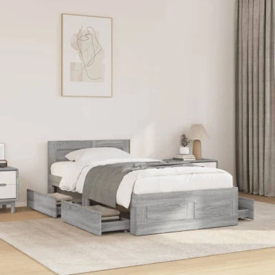Paveikslėlis vidaXL Bed Frame with Headboard without Mattress Concrete Grey 75x190 cm Small Single